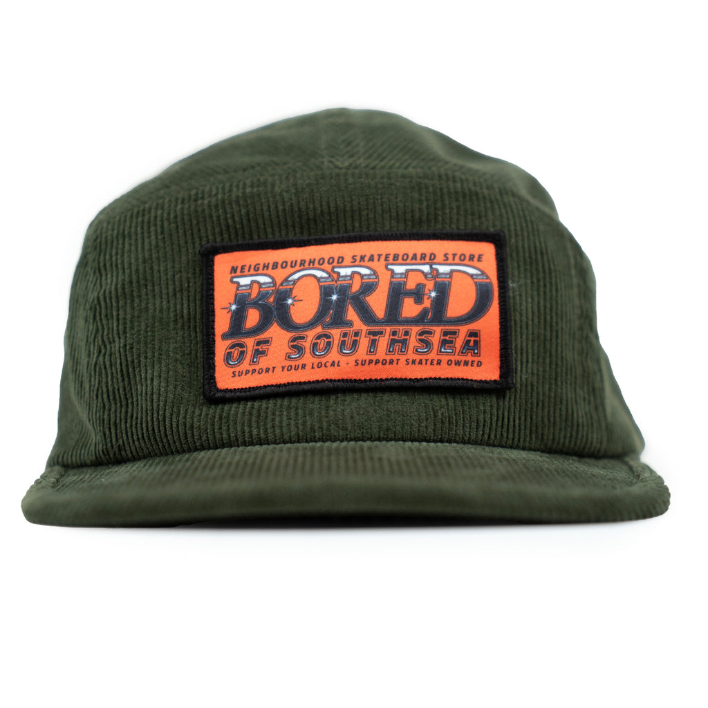 Bored of Southsea Neighbourhood Cord 5 Panel Cap - Olive - front