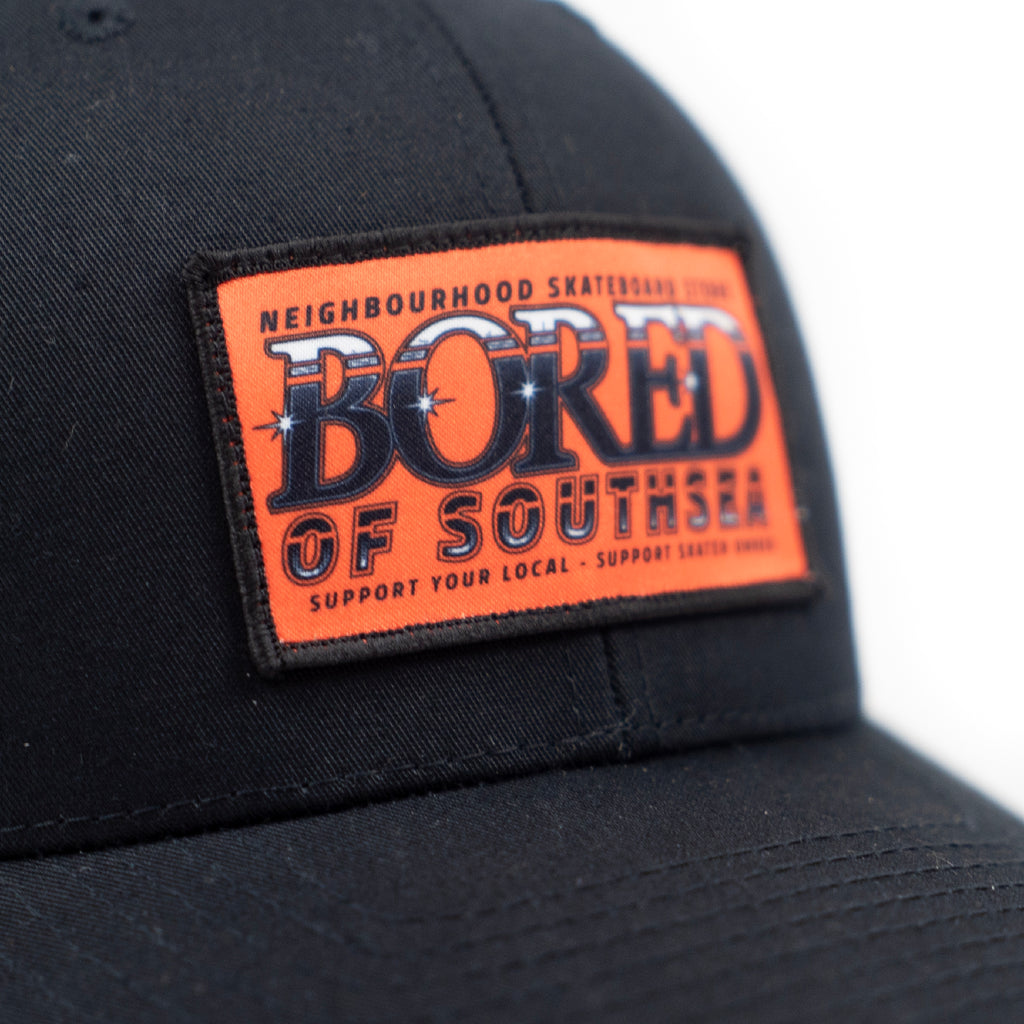 Bored of Southsea Neighbourhood  Trucker Cap - Black - closeup