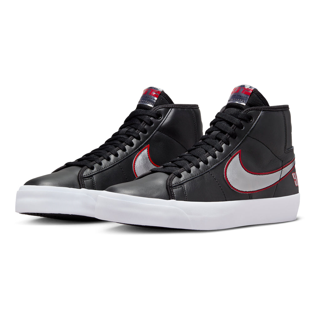 Nike SB Zoom Blazer Mid Pro GT Shoes - Black / Metallic Silver - University Red - pair