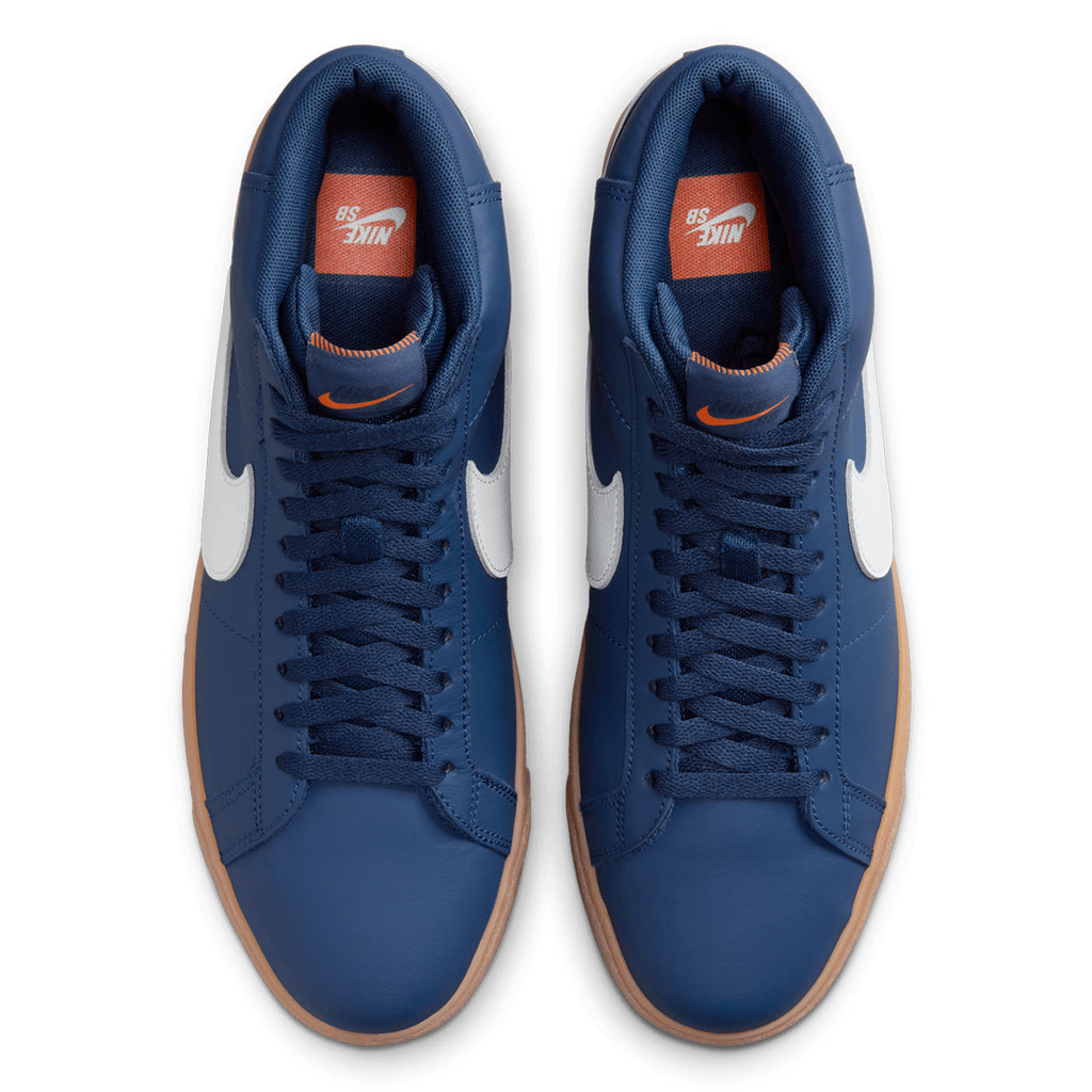 Nike SB Orange Label Zoom Blazer Mid ISO Shoes - Navy / White - Navy - Gum Light Brown - Paired