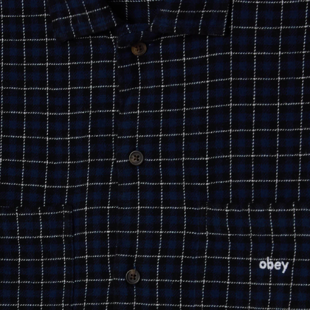 Obey Adams Woven Shirt - Academy Navy Multi - closeup