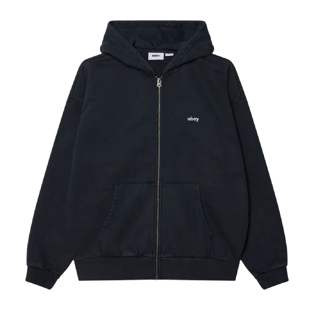 Obey Lowercase Pigment Zip Hoodie - Pigment Dark Navy - front