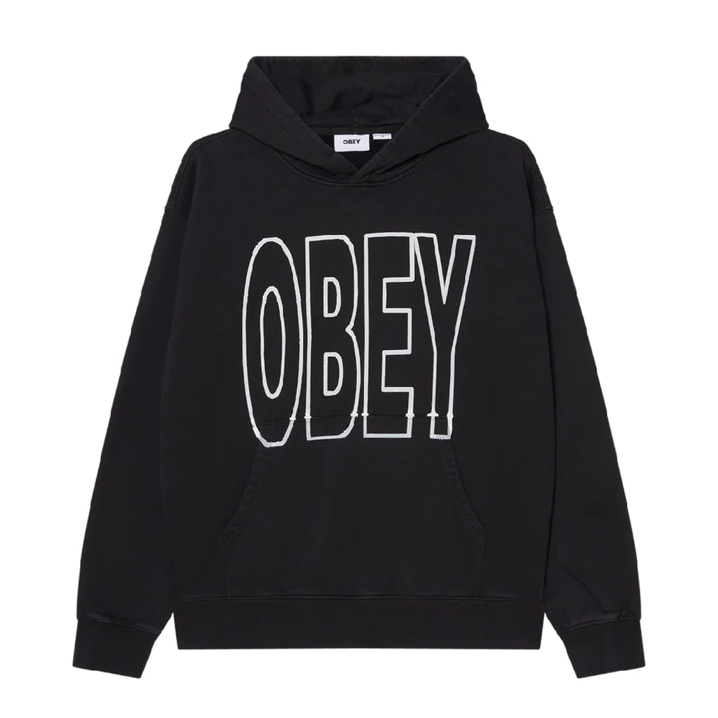 Obey Manor Faded Extra Heavy Hoodie - Digital Black Faded Wash - front