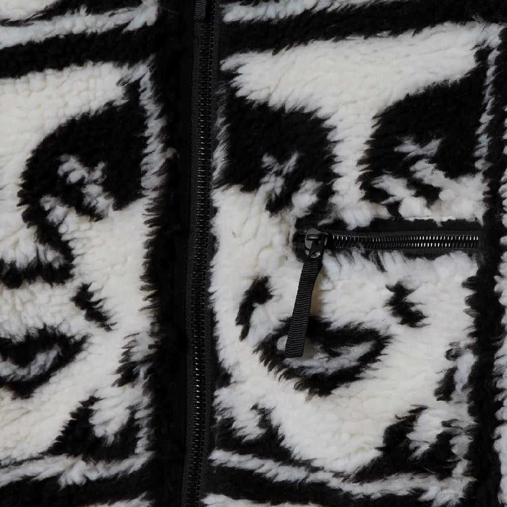 Obey Clothing Repeat Icon Sherpa Jacket - Black Multi - closeup