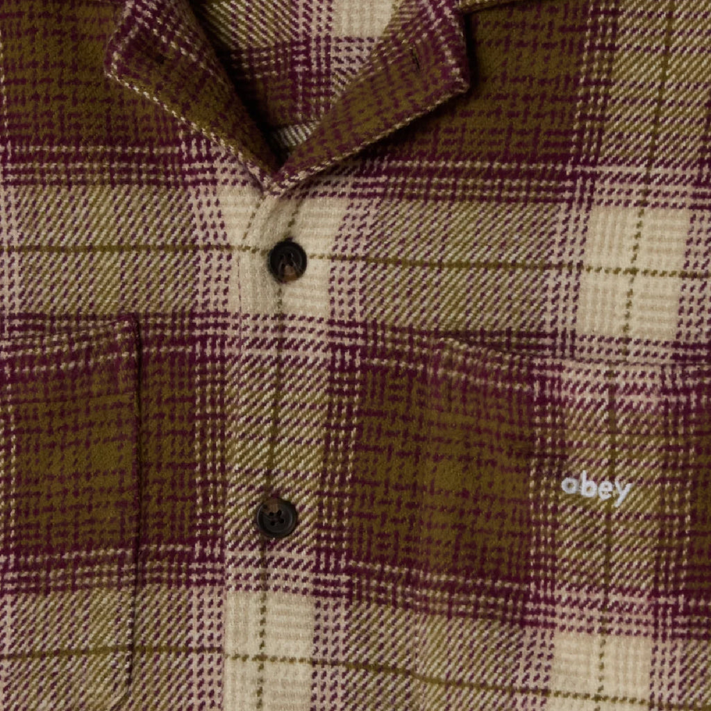 Obey Laurel Woven Shirt - Moss Green Multi - closeup