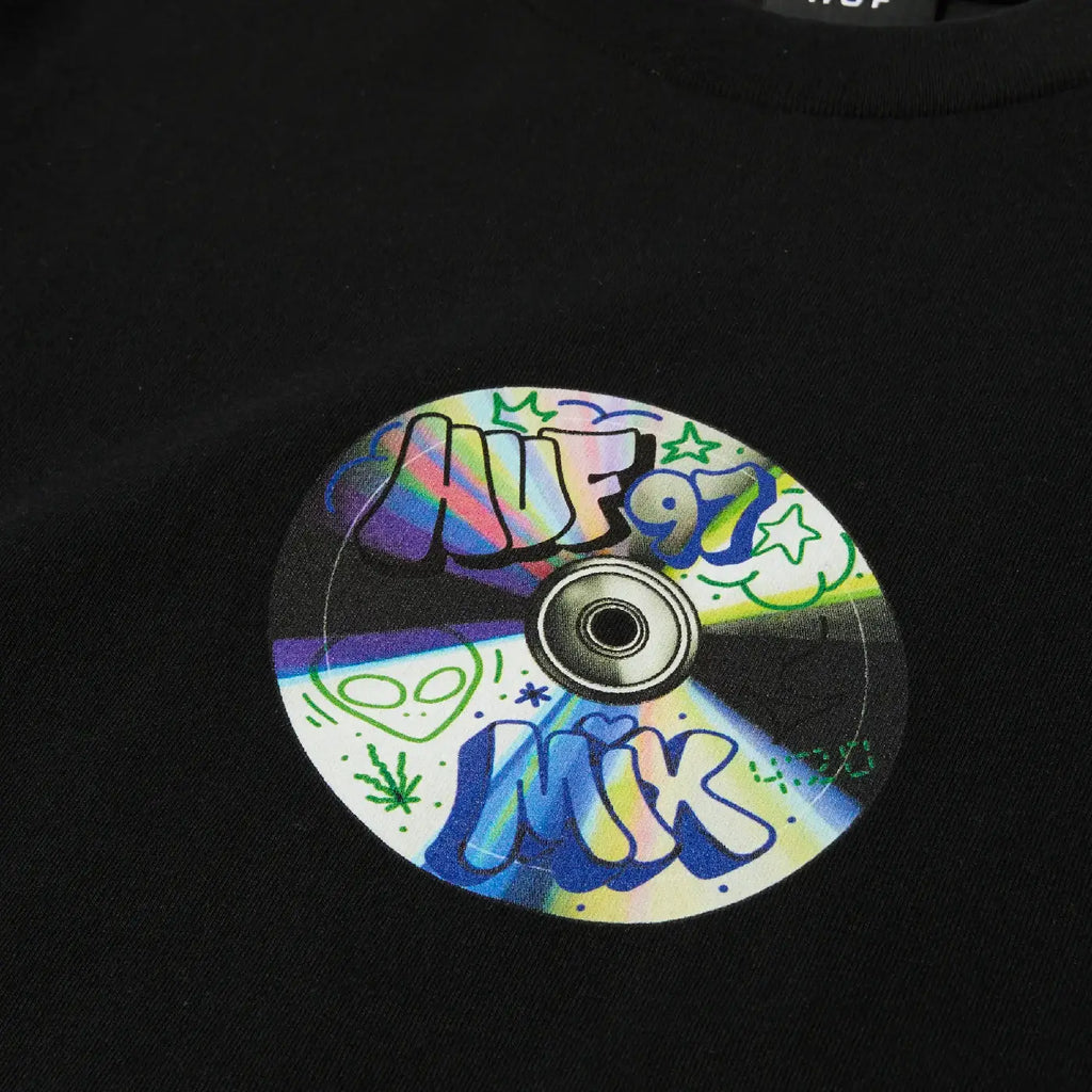 HUF Playlist T Shirt - Black - closeup
