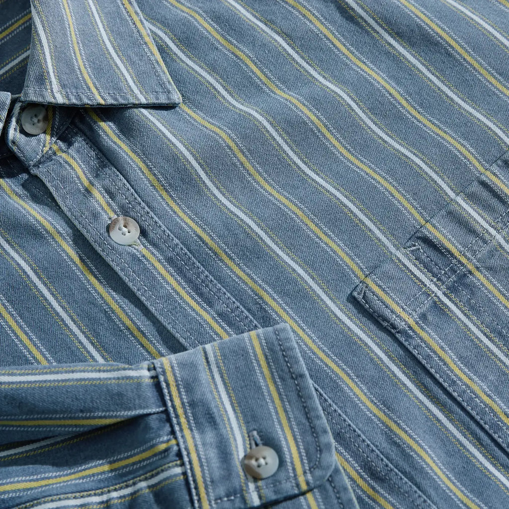 Polar Mike L/S Denim Shirt - Blue / Yellow - closeup