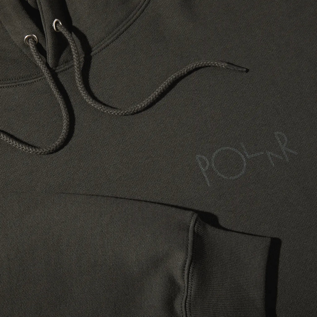 Polar Skate Co Dave Stroke Logo Hoodie - Dirty Black - closeup