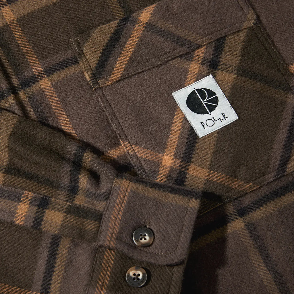 Polar Skate Co Mike L/S Flannel Shirt - Brown / Mauve - closeup