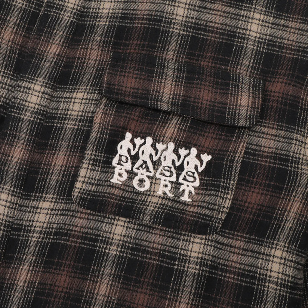 PASS~PORT 4 Flowers Flannel Vineyard L/S Shirt - Black - pocket