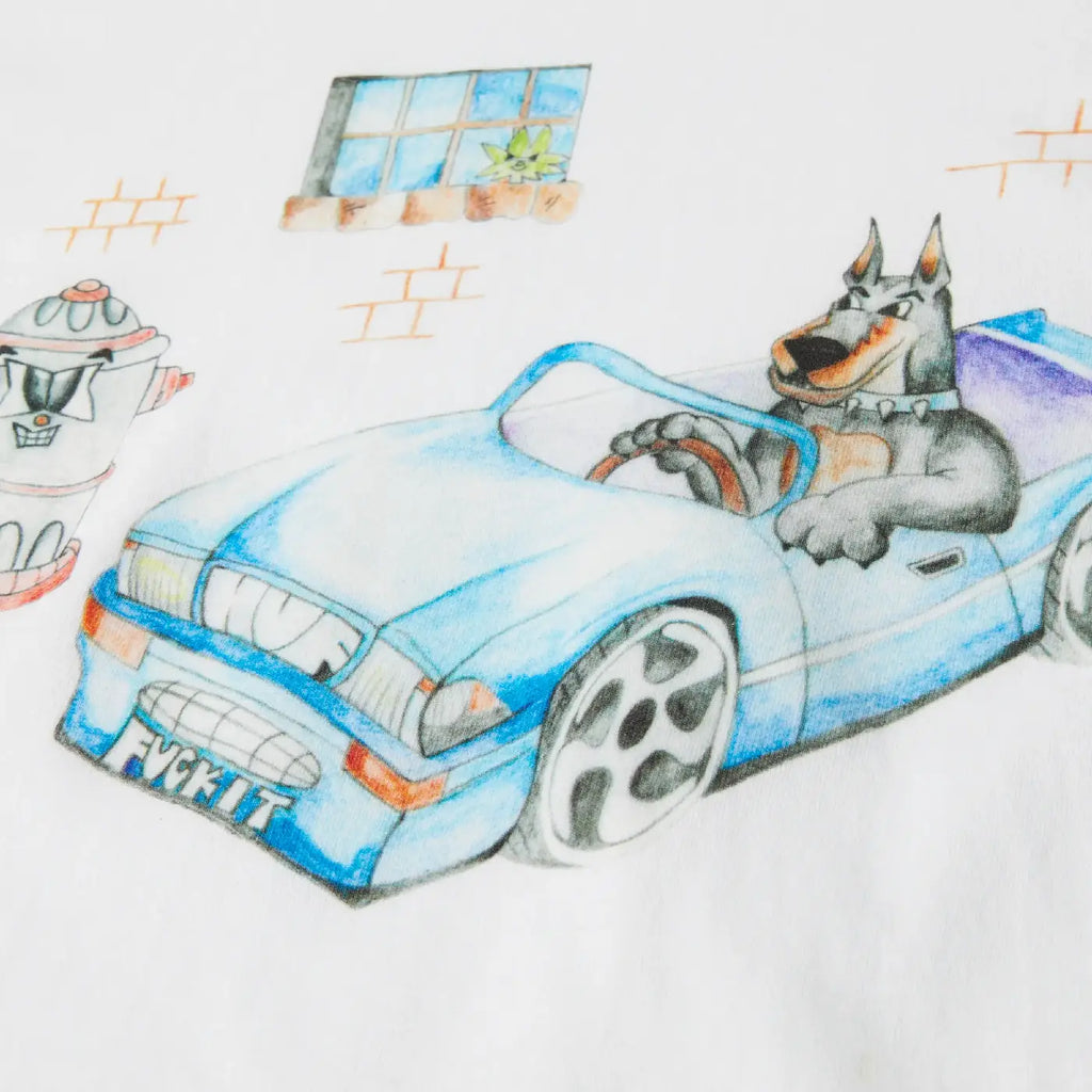 HUF Road Dawg T Shirt - White - closeup