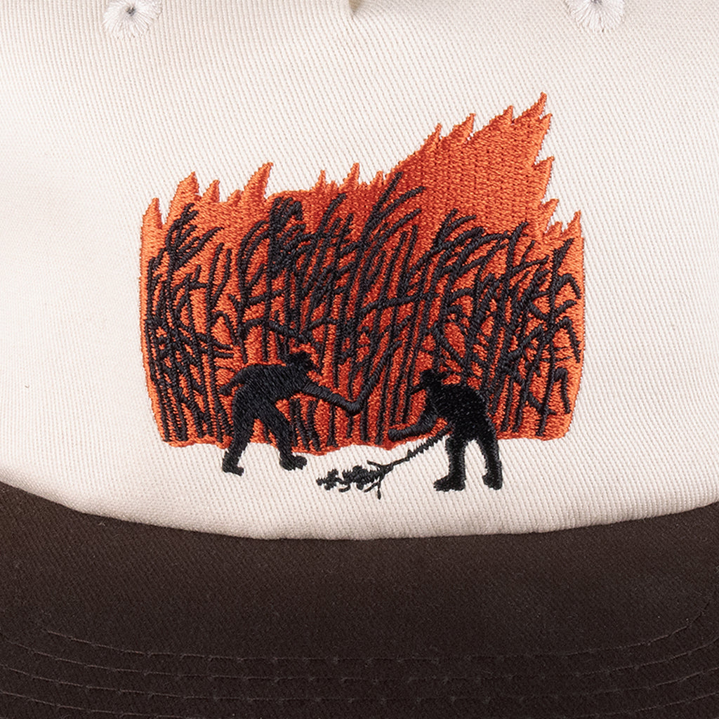 PassPort Brush Fire Workers Trucker Cap - Chocolate / Off White - close up