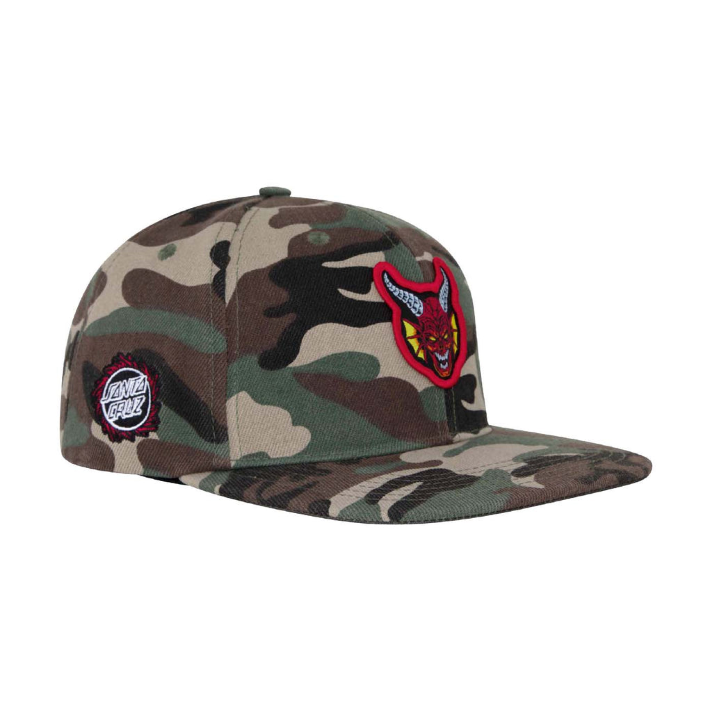 Santa Cruz x Stranger Things Hellfire Club Snapback Cap - Camo - side