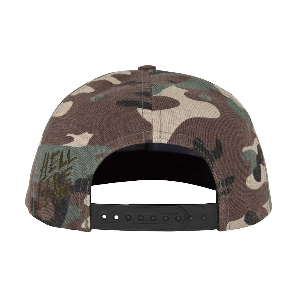 Santa Cruz x Stranger Things Hellfire Club Snapback Cap - Camo - back