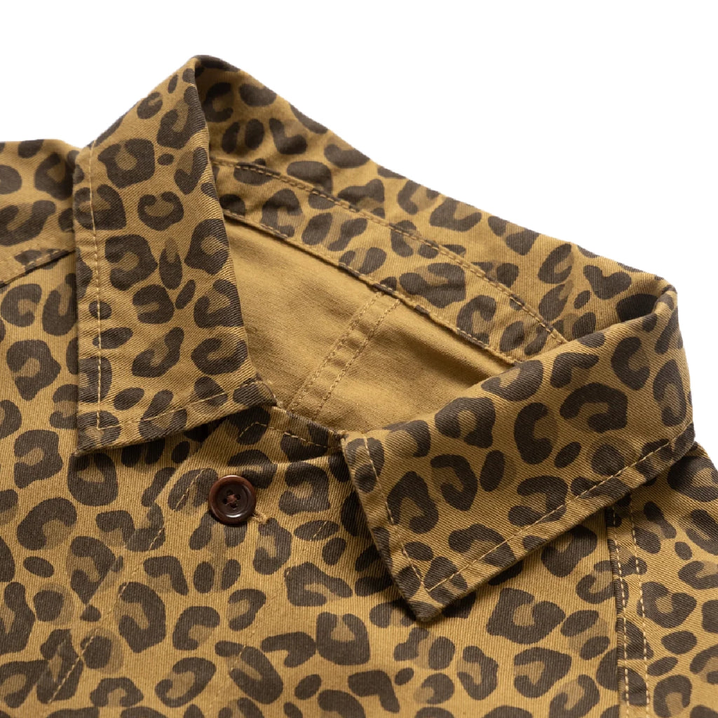 Service Works Leopard Front of House Jacket - Brown - collar