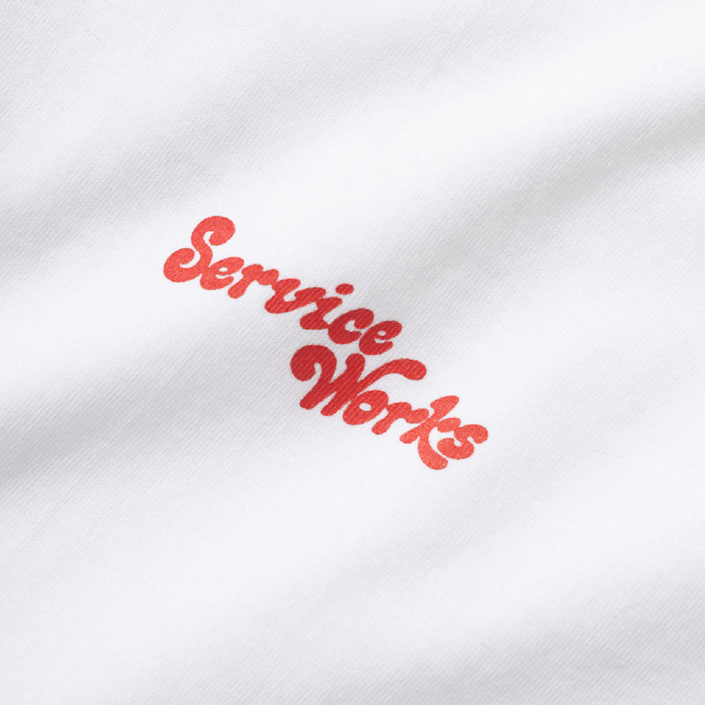 Service Works Work + Pleasure T shirt - White - closeup