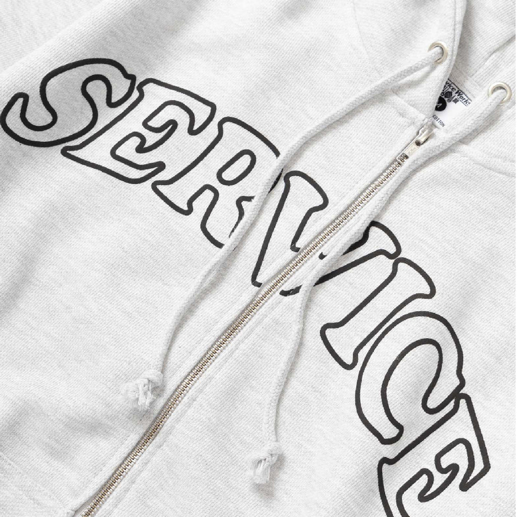 Service Works Arch Logo Zip Hoodie - Ash - closeup