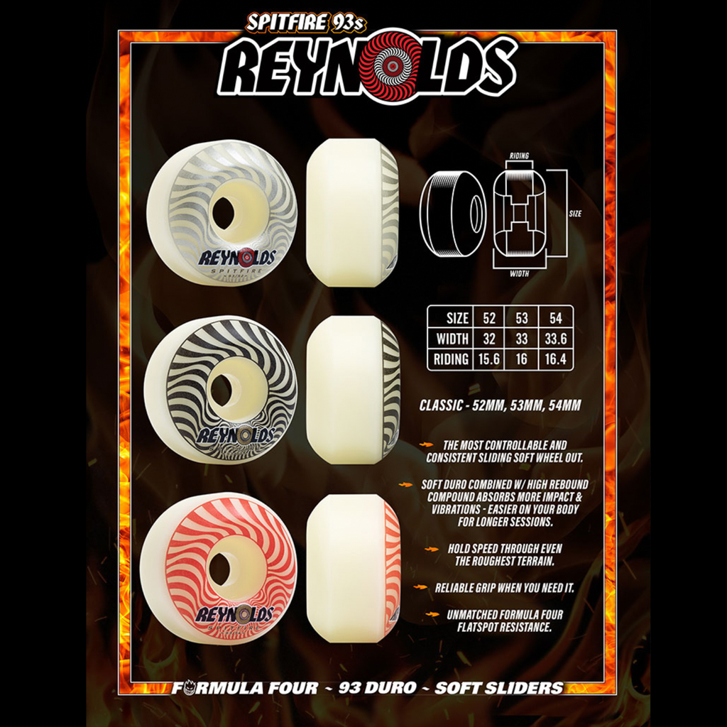 Spitfire Wheels Andrew Reynolds Formula Four Soft Sliders Classics 93 White Wheels - 52MM