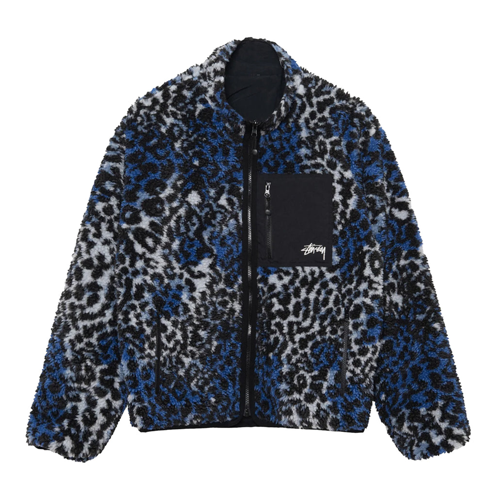 Stussy Reversible Sherpa Jacket - Blue Leopard