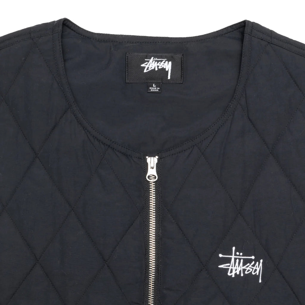 Stussy Diamond Quilted Vest - Black - closeup