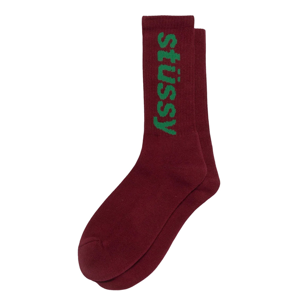 Stussy Helvetica Jacquard Crew Socks - Wine