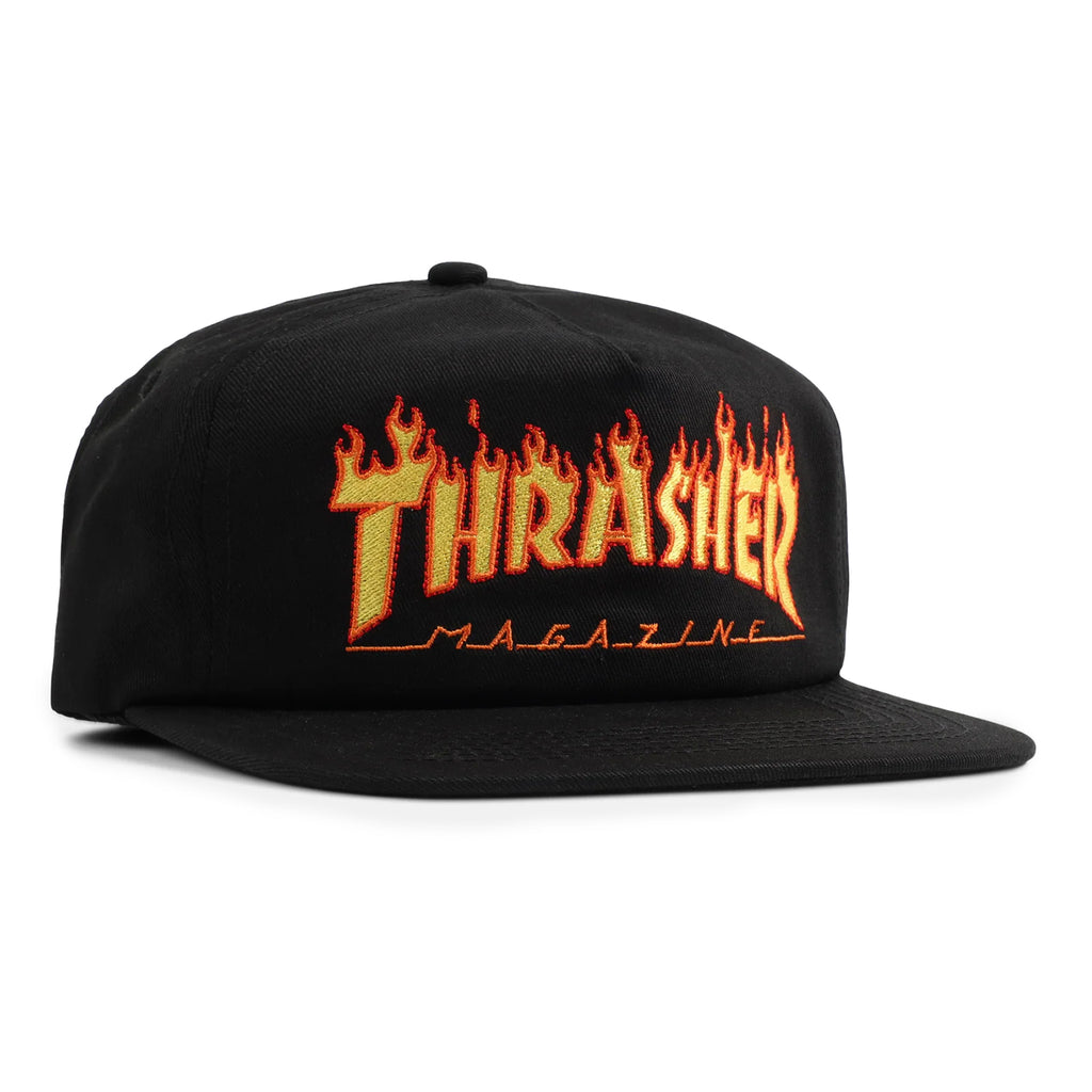 Thrasher Flame Embroidered Snapback Cap - Black - front