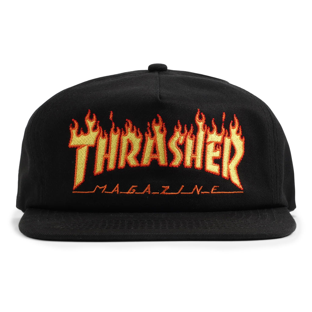 Thrasher Flame Embroidered Snapback Cap - Black - main