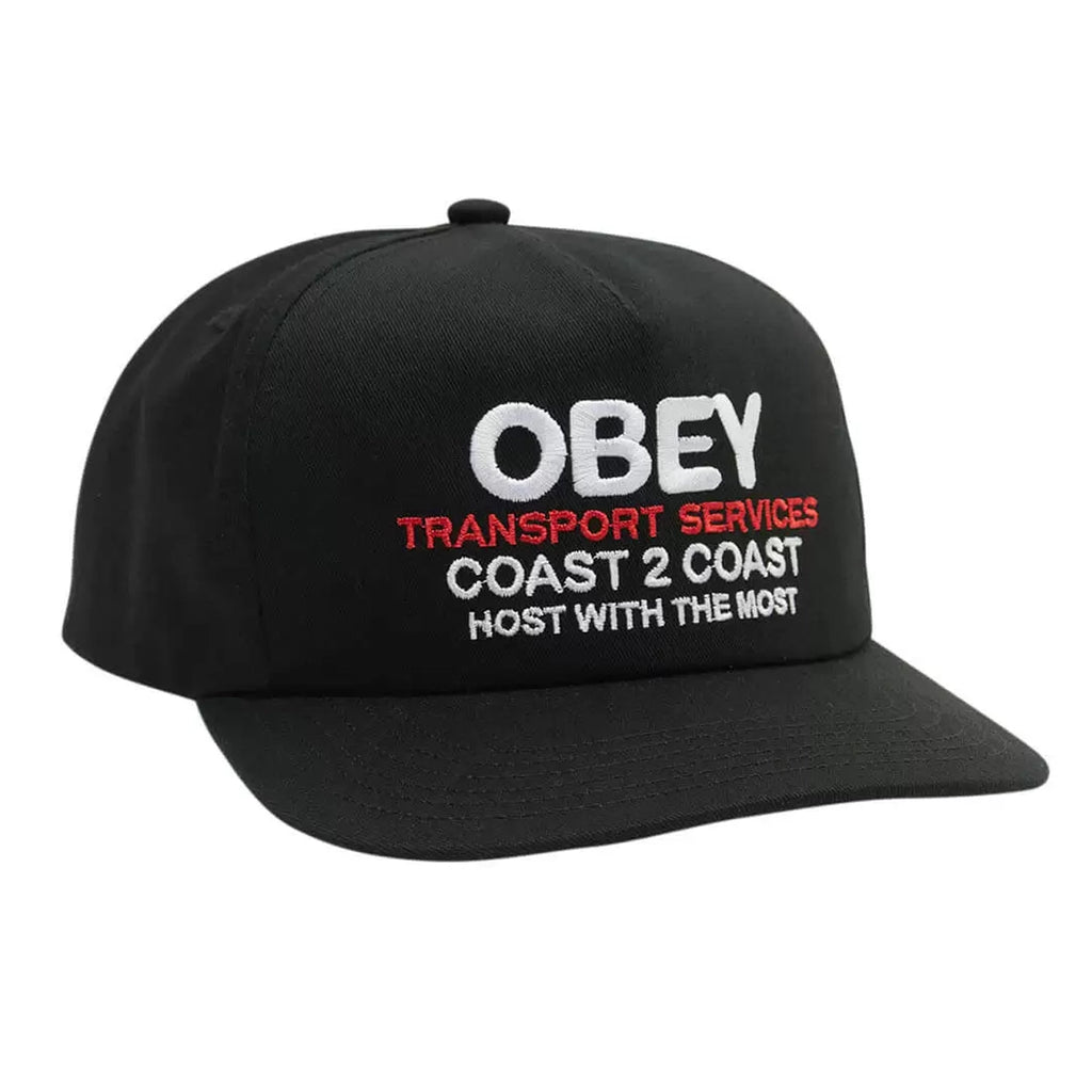 Obey Clothing Transport 5 Panel Snapback Cap - Black - front