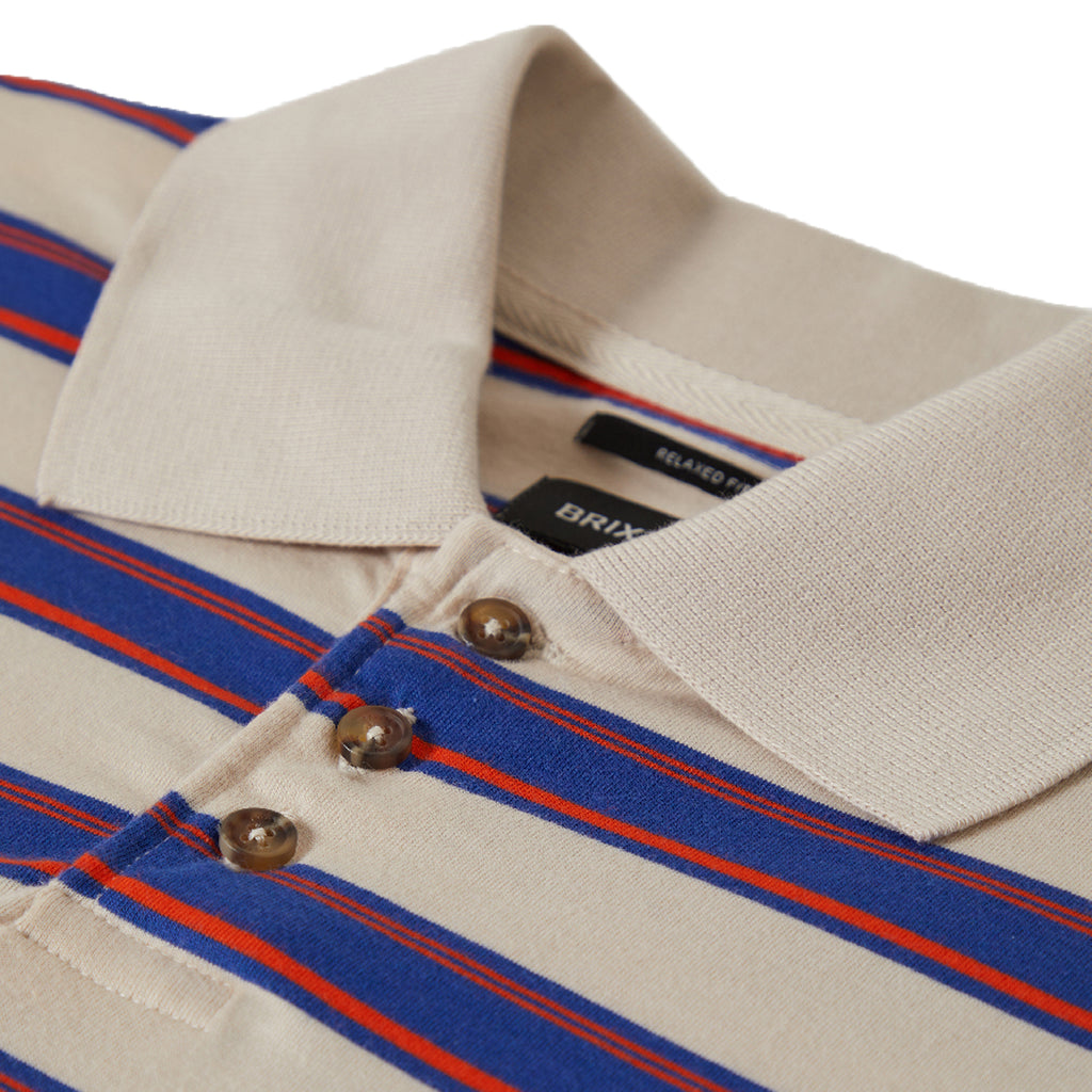 Brixton Vintage Stripe L/S Polo Shirt - Electric Blue / Flame / Whitecap - collar