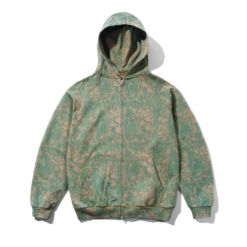 Butter Goods Woods Camo Zip-Thru Hoodie - Washed Sage - main