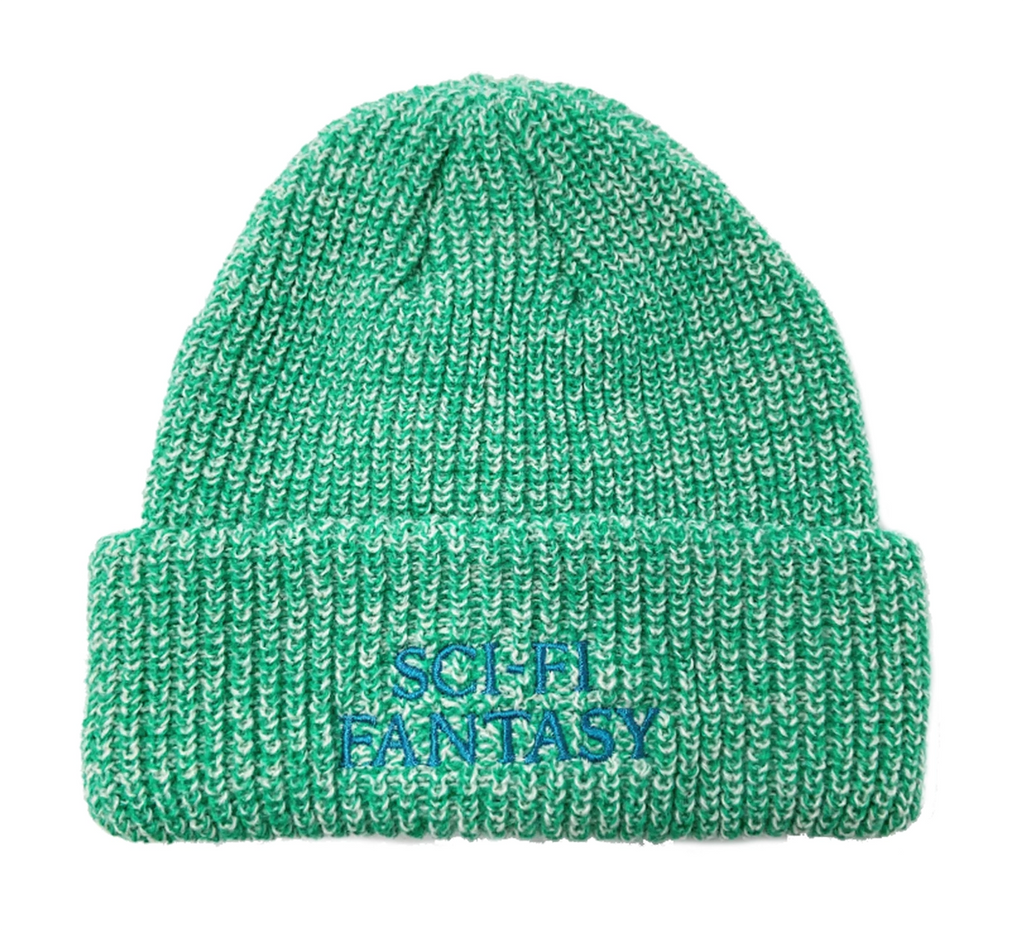 Sci-Fi Fantasy Mixed Yarn Logo Beanie - Green  / Cream