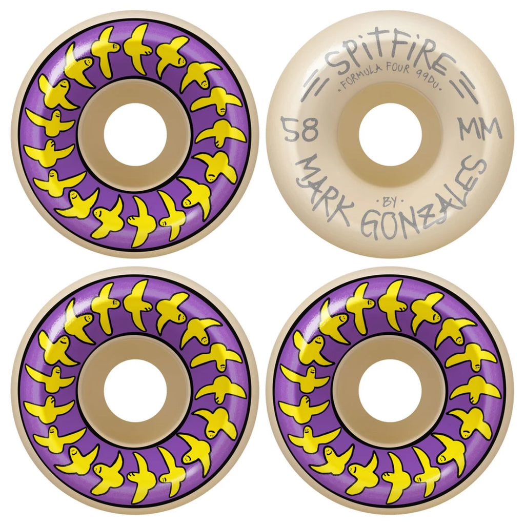 thumbnail interactive-video image 1 of Spitfire Formula Four 58mm Conical Full Skateboard Wheels – 99A White 1 of 6