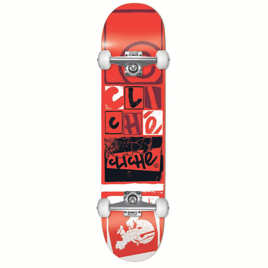 Cliche Skateboards Letter Press Red Complete Skateboard in 8"