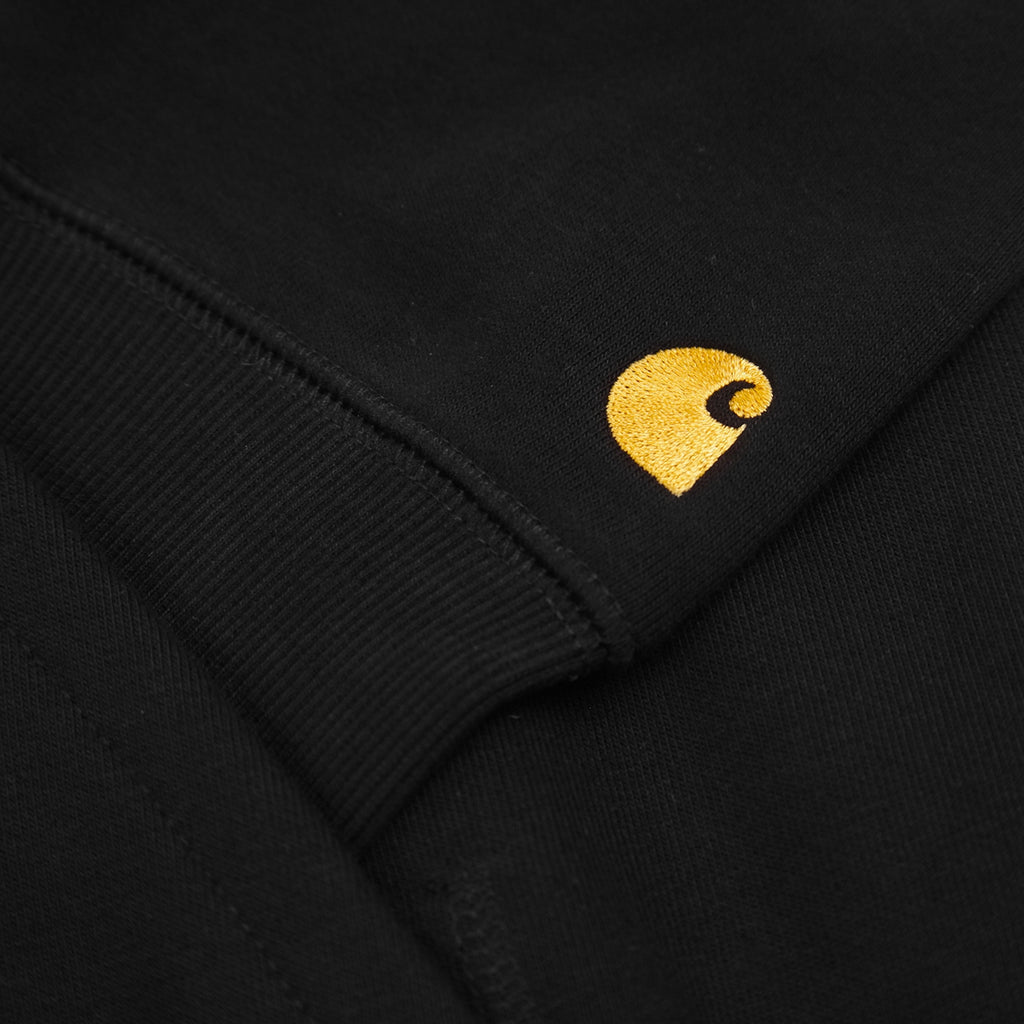 Carhartt WIP Hooded Chase Sweat Hoodie in Black / Gold - Embroidered