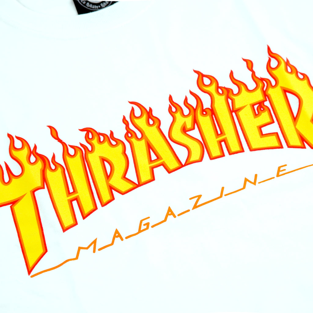 Thrasher Flame Logo T Shirt in White - Print