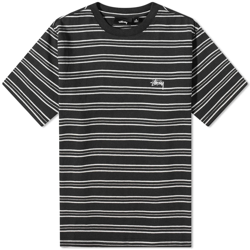 Stussy Henry Stripe Crew T Shirt - Black