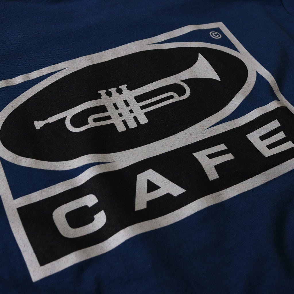 Skateboard Cafe Trumpet Logo T Shirt - Navy - closeup2