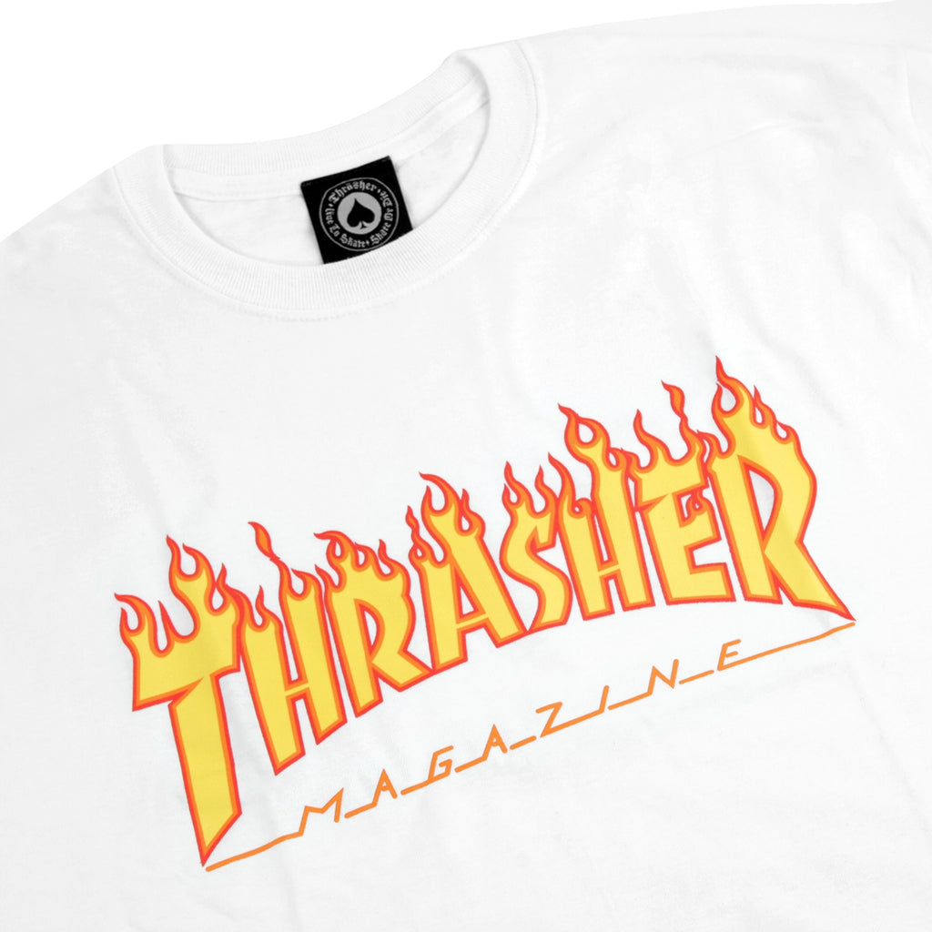 Thrasher Flame Logo T Shirt in White - Detail