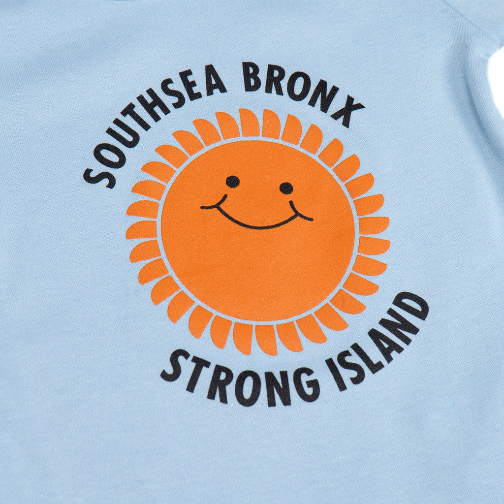 Southsea Bronx Strong Island Baby Grow - Dusty Blue - closeup