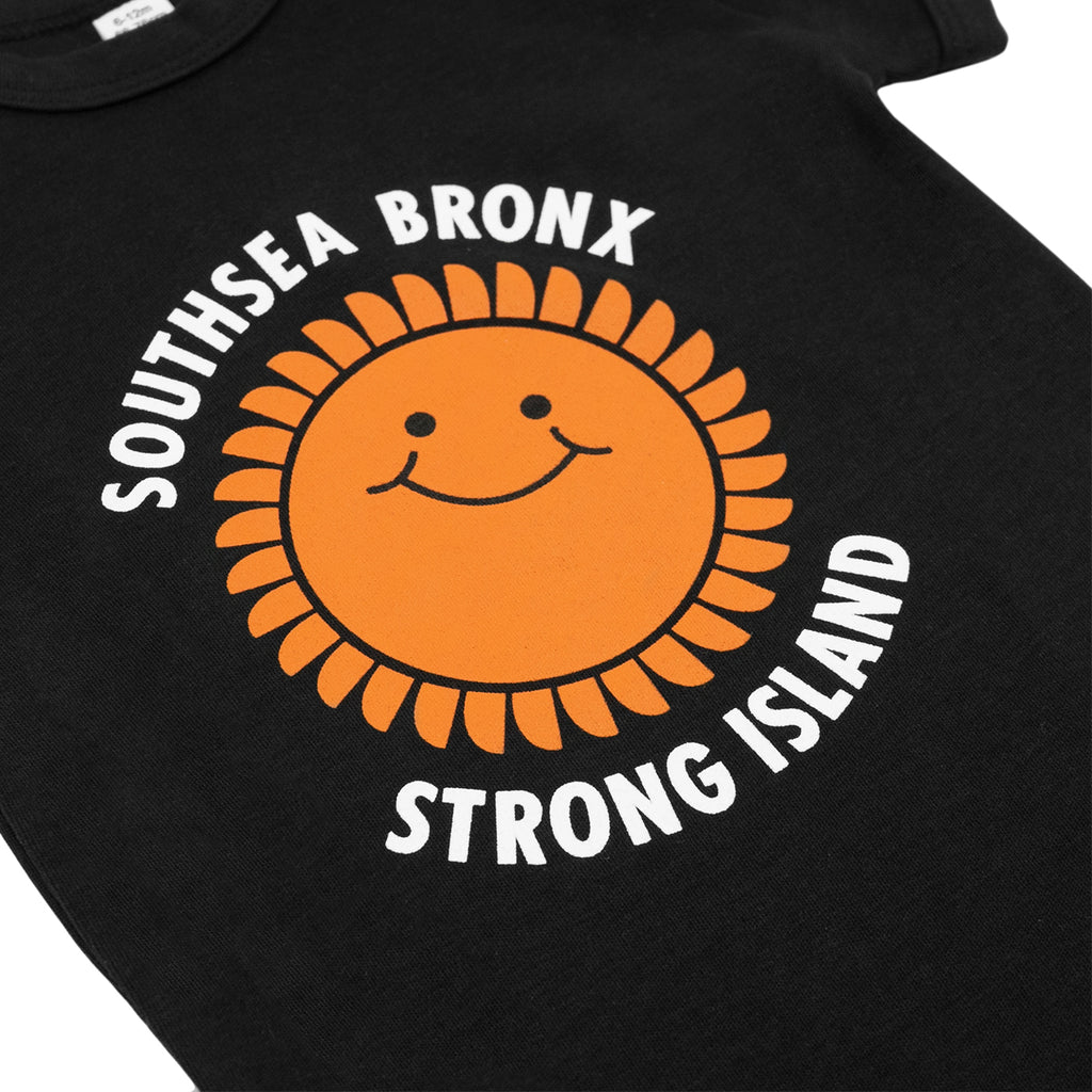 Southsea Bronx Strong Island Baby Grow in Black - Print
