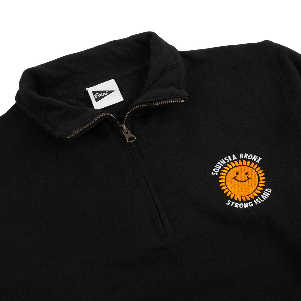 Southsea Bronx Strong Island Embroidered Quarter Zip Sweatshirt - Black