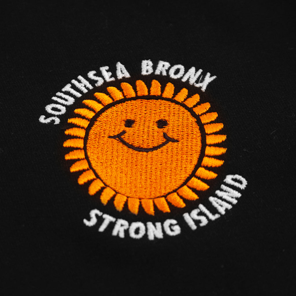 Southsea Bronx Strong Island Embroidered Quarter Zip Sweatshirt in Black - Embroidery