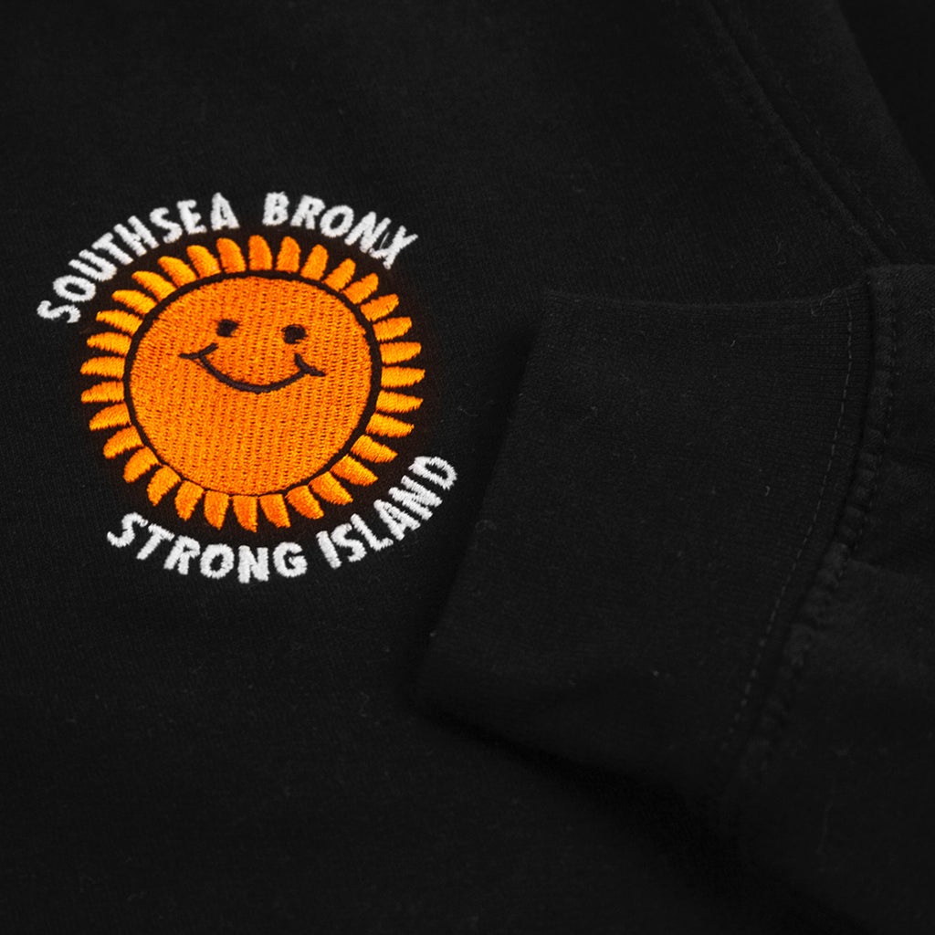 Southsea Bronx Strong Island Embroidered Quarter Zip Sweatshirt in Black - Cuff