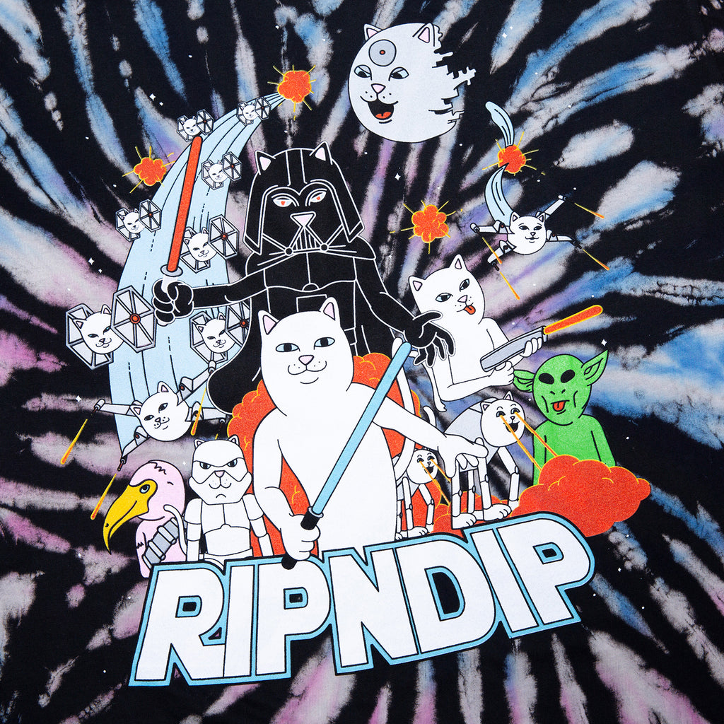 RIPNDIP Far Far Away T Shirt in Black / Pink / Blue Spiral Dye - Print