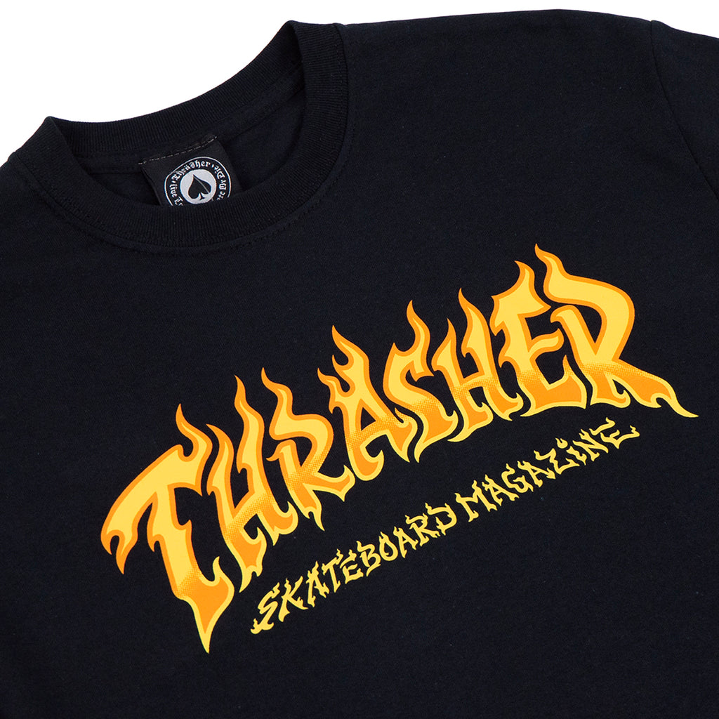 Thrasher Magazine Fire Logo T Shirt in Black - Detail