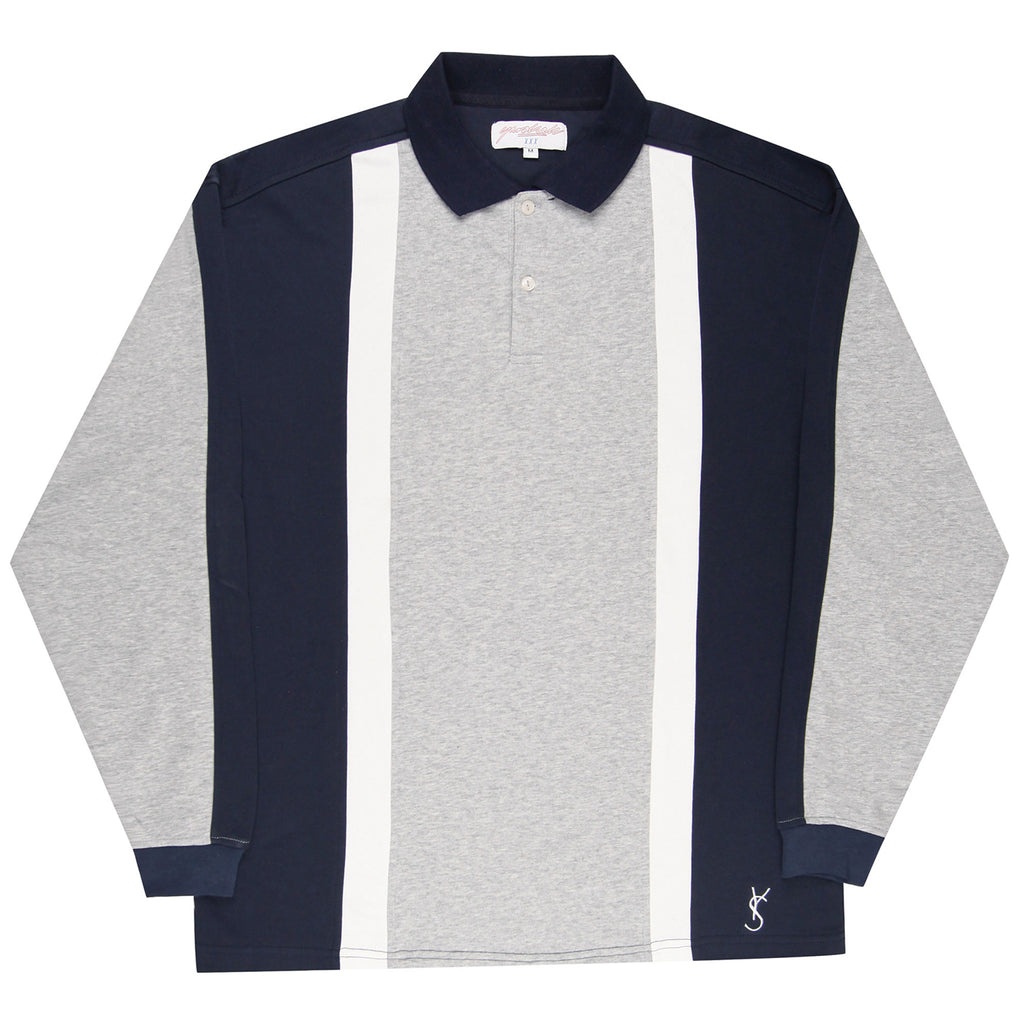 Yardsale L/S Faded Glory Polo - Athletic Grey / Navy / White - Front