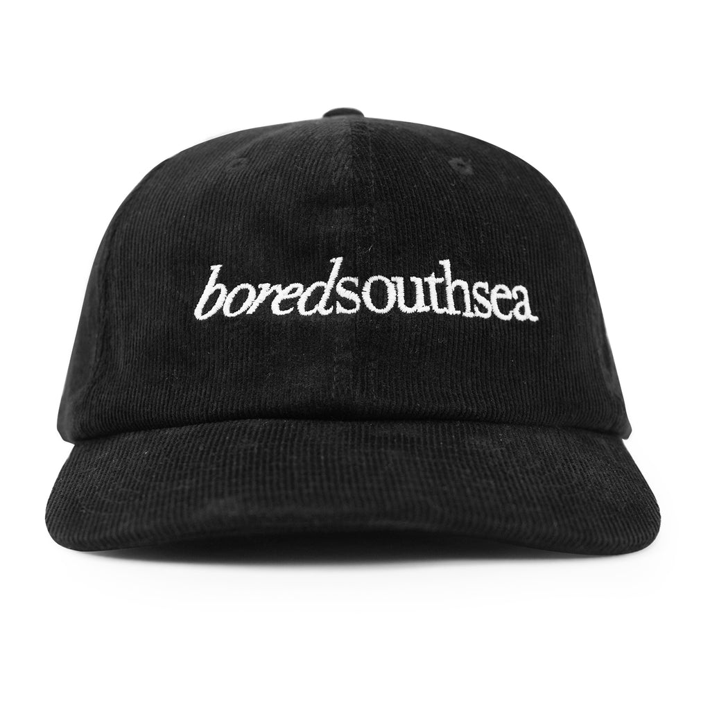 Bored of Southsea Hammer Cord Cap in Black / White - Front