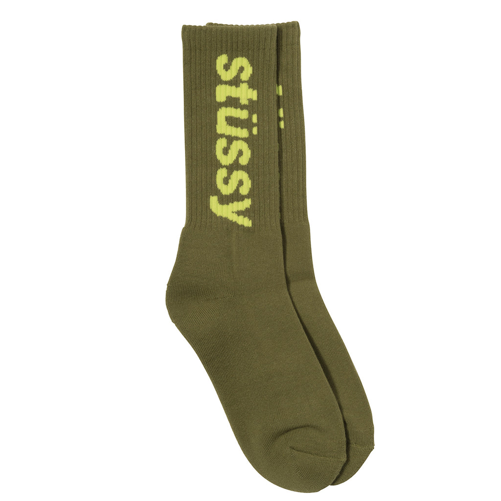 Stussy Helvetica Jacquard Crew Socks - Green