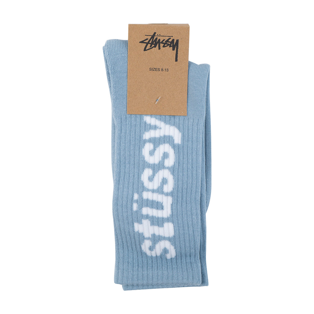 Stussy Helvetica Jacquard Crew Socks - Blue - Package