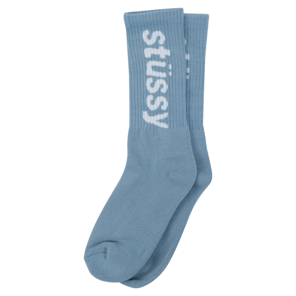 Stussy Helvetica Jacquard Crew Socks - Blue - Back